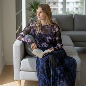 NWOT Collusion Sheer Tie-Dye Mesh Long Sleeve Dress